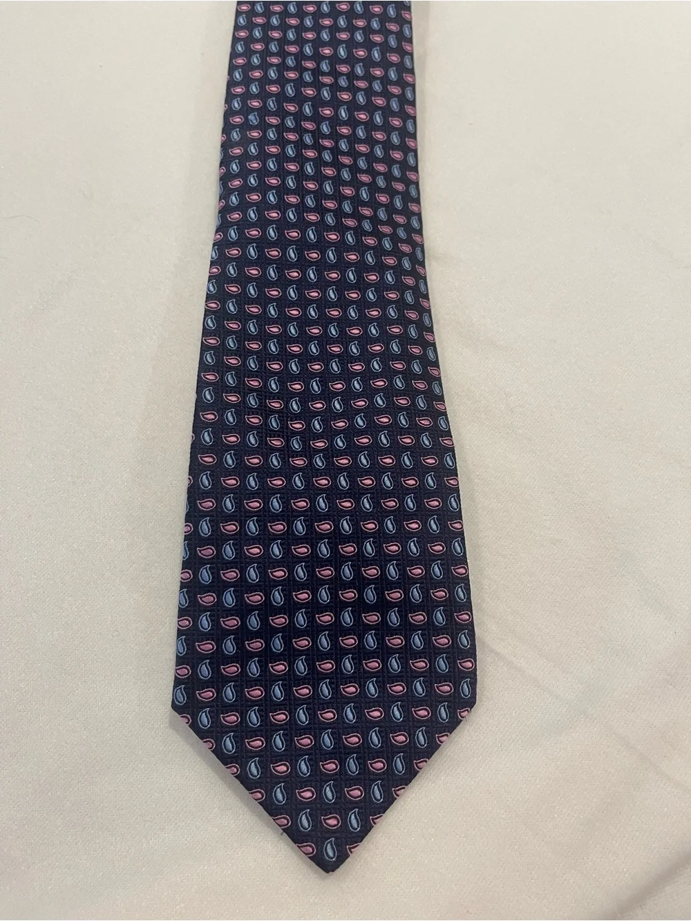 Thomas Pink Navy Tie with Blue and Pink Patterned Motif